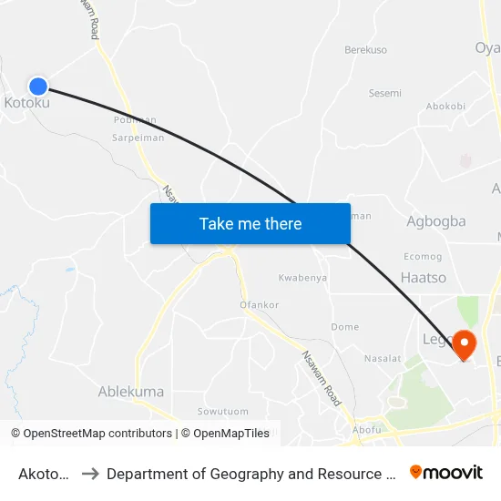 Akotoshi No.1 to Department of Geography and Resource Development, University of Ghana map