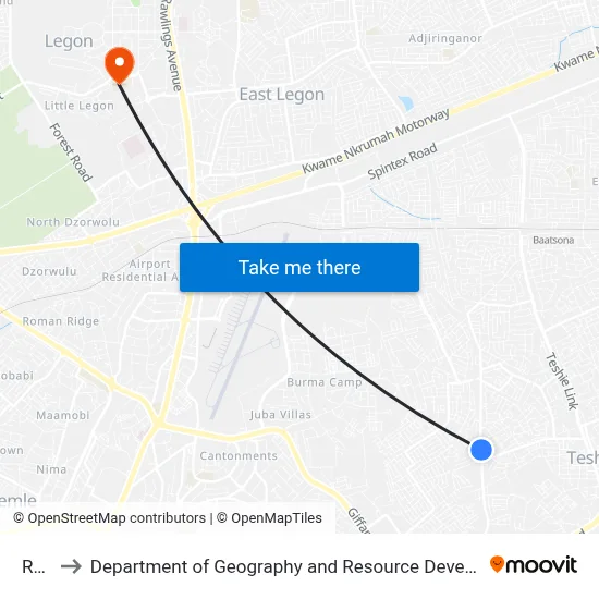 Rasta to Department of Geography and Resource Development, University of Ghana map
