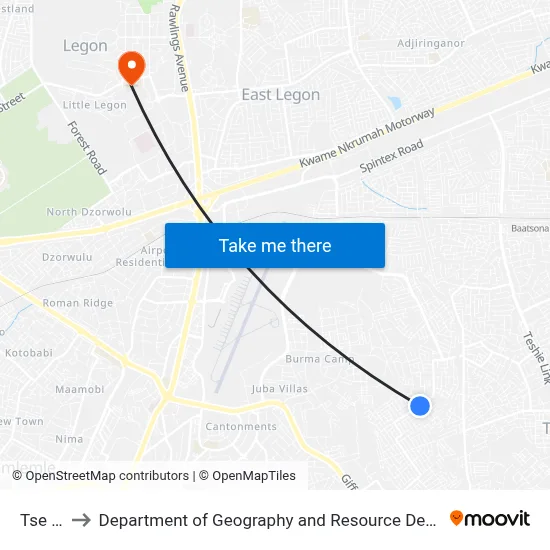 Tse Addo to Department of Geography and Resource Development, University of Ghana map