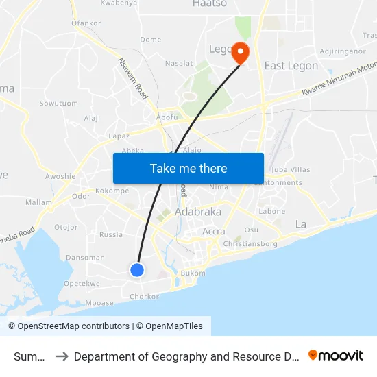Summerhut to Department of Geography and Resource Development, University of Ghana map