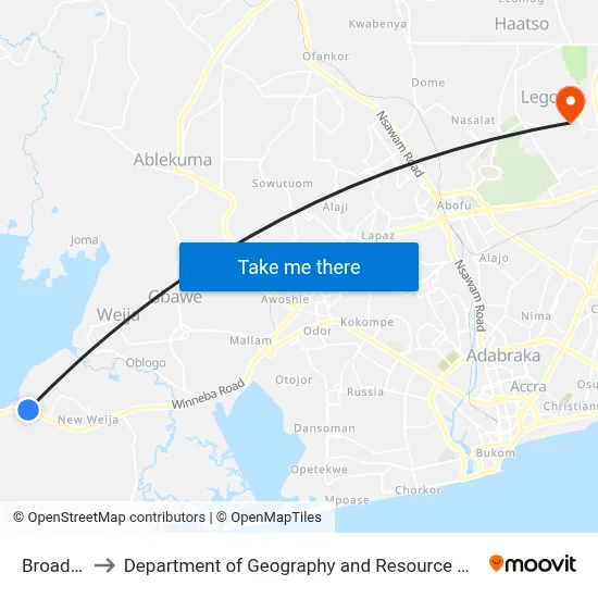 Broadcasting to Department of Geography and Resource Development, University of Ghana map