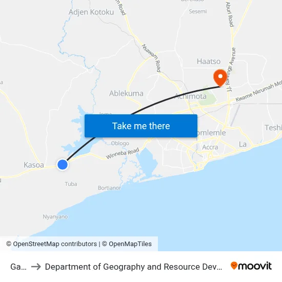 Galelia to Department of Geography and Resource Development, University of Ghana map