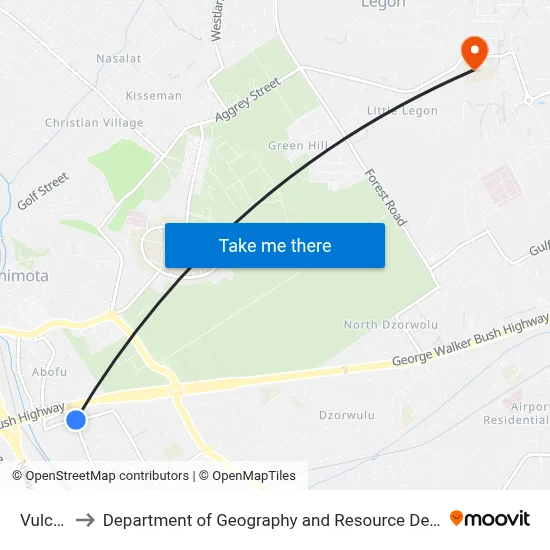 Vulcanizer to Department of Geography and Resource Development, University of Ghana map