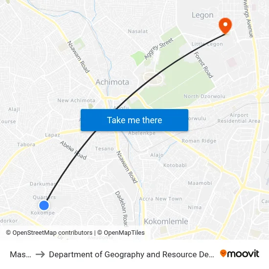 Masalatsi to Department of Geography and Resource Development, University of Ghana map