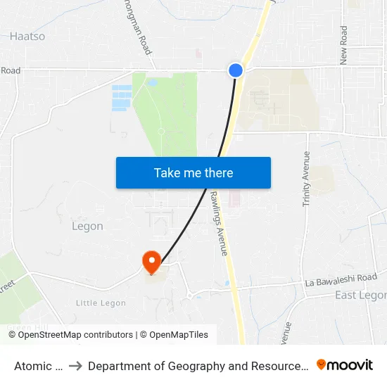 Atomic Junction to Department of Geography and Resource Development, University of Ghana map