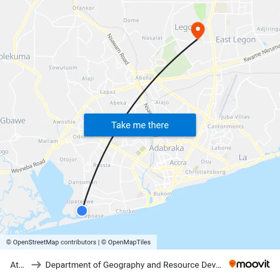 Atomic to Department of Geography and Resource Development, University of Ghana map