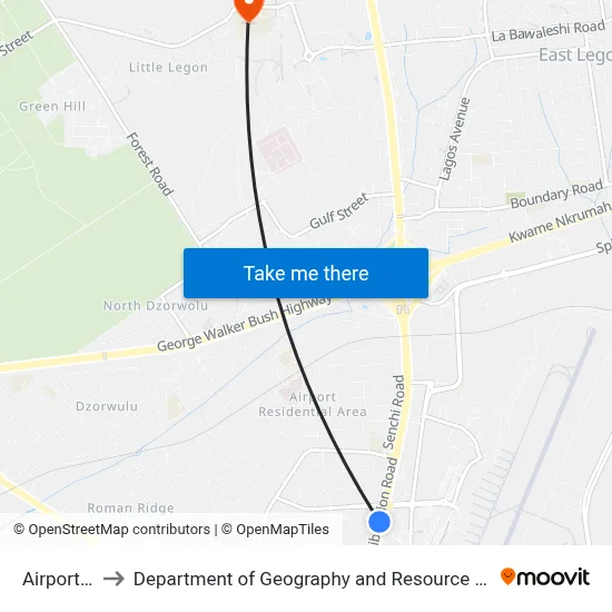 Airport Second to Department of Geography and Resource Development, University of Ghana map