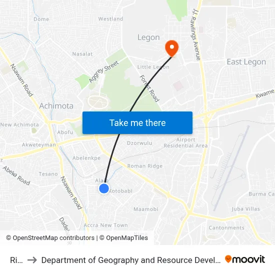 Ridge to Department of Geography and Resource Development, University of Ghana map