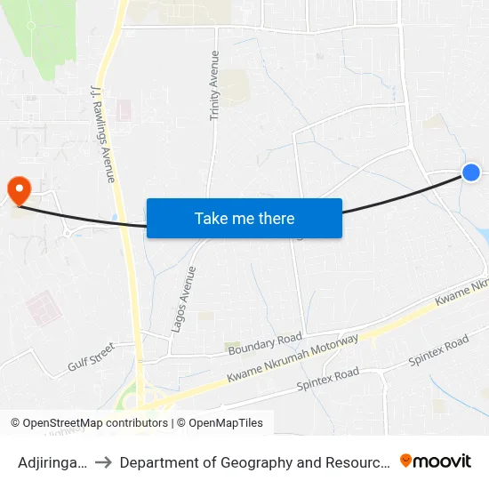 Adjiringanor Bridge to Department of Geography and Resource Development, University of Ghana map