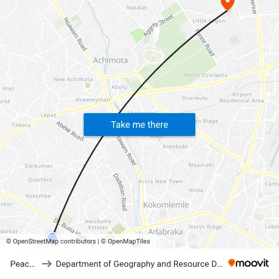 Peace Clinic to Department of Geography and Resource Development, University of Ghana map