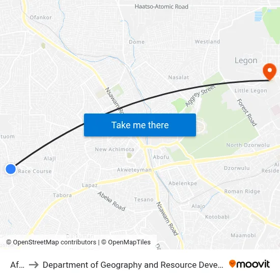 Africa to Department of Geography and Resource Development, University of Ghana map