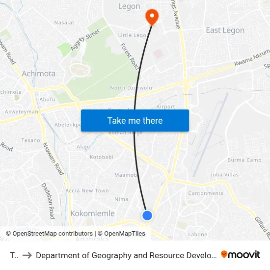 Tv3 to Department of Geography and Resource Development, University of Ghana map