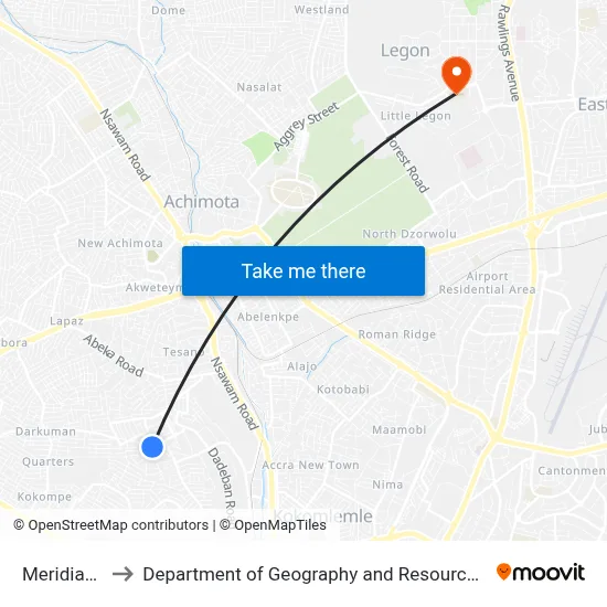 Meridian Chemist to Department of Geography and Resource Development, University of Ghana map