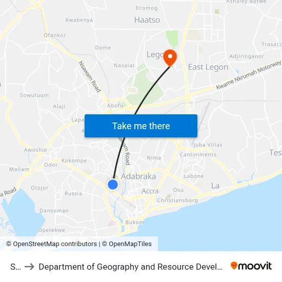 STC to Department of Geography and Resource Development, University of Ghana map