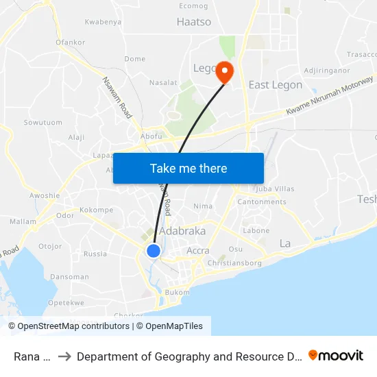 Rana Motors to Department of Geography and Resource Development, University of Ghana map