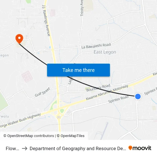 Flower Pot to Department of Geography and Resource Development, University of Ghana map