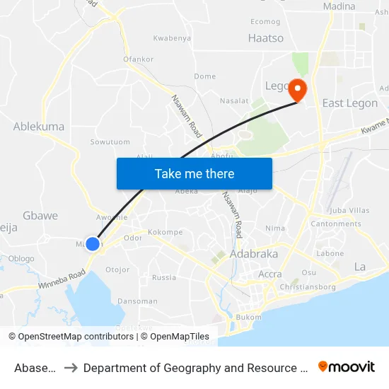 Abase Mallam to Department of Geography and Resource Development, University of Ghana map
