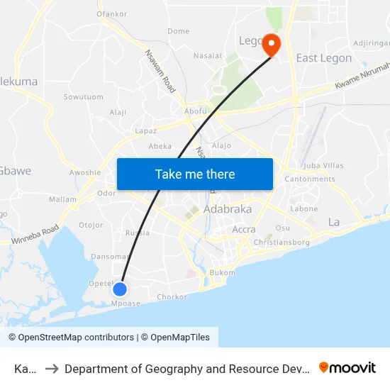 Karikari to Department of Geography and Resource Development, University of Ghana map