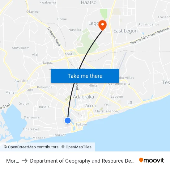 Mortuary to Department of Geography and Resource Development, University of Ghana map