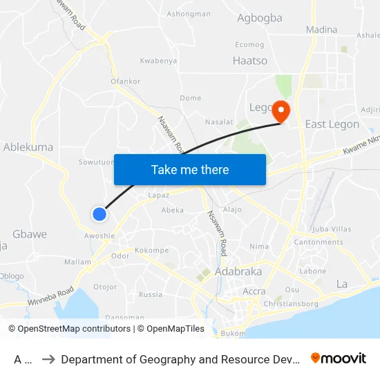 A Lang to Department of Geography and Resource Development, University of Ghana map