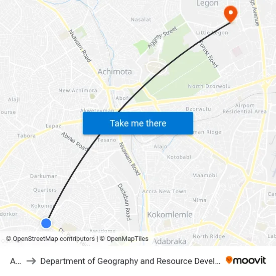 Atico to Department of Geography and Resource Development, University of Ghana map