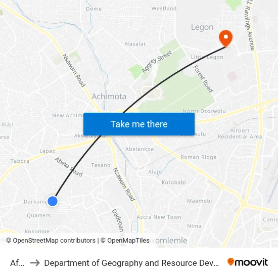 Afropa to Department of Geography and Resource Development, University of Ghana map