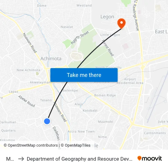 Mesco to Department of Geography and Resource Development, University of Ghana map