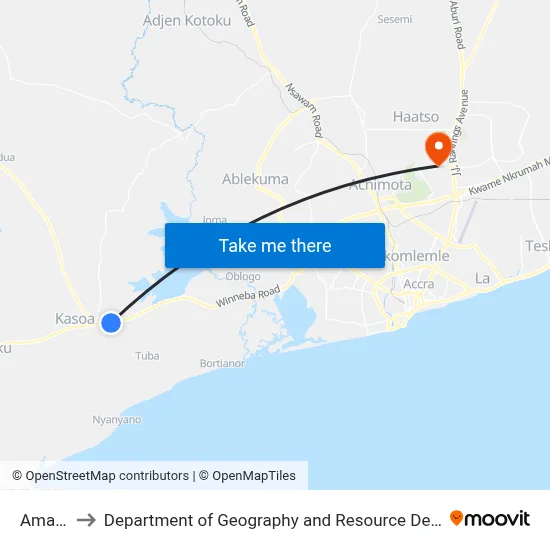 Amanfrom to Department of Geography and Resource Development, University of Ghana map