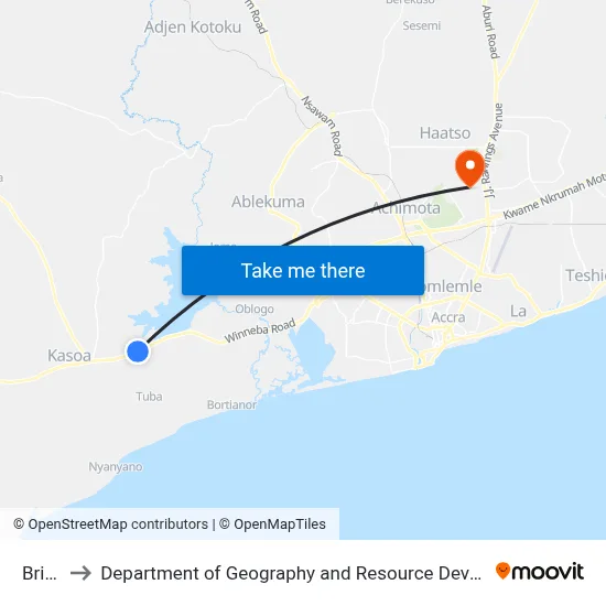 Brigade to Department of Geography and Resource Development, University of Ghana map