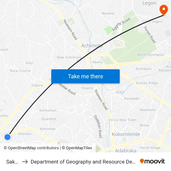 Sakaman to Department of Geography and Resource Development, University of Ghana map