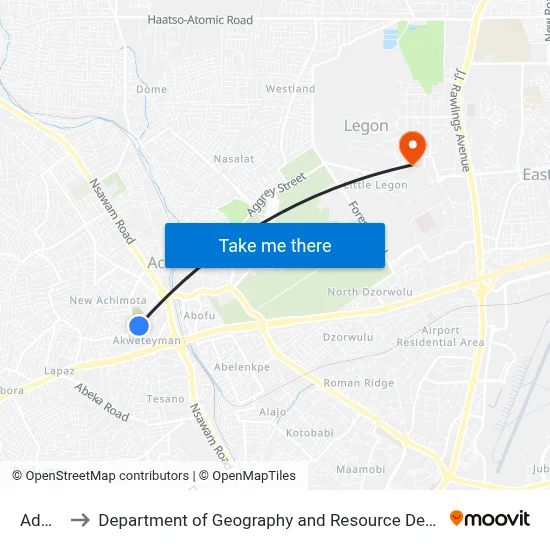Adwenpa to Department of Geography and Resource Development, University of Ghana map
