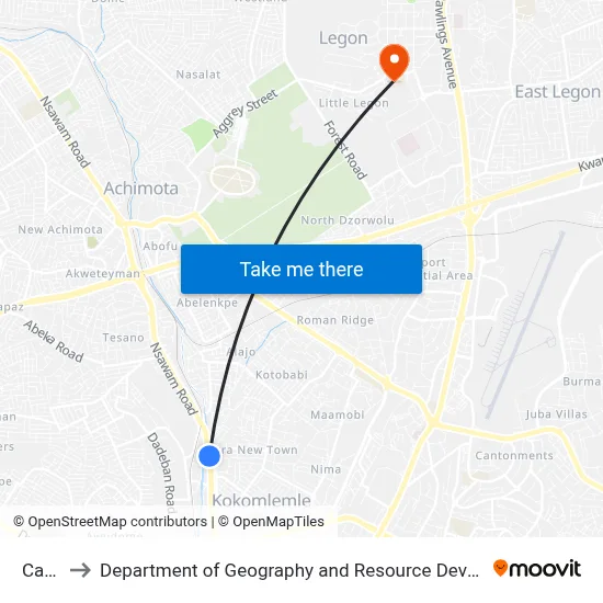 Caprice to Department of Geography and Resource Development, University of Ghana map