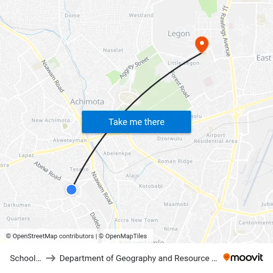 School Juction to Department of Geography and Resource Development, University of Ghana map