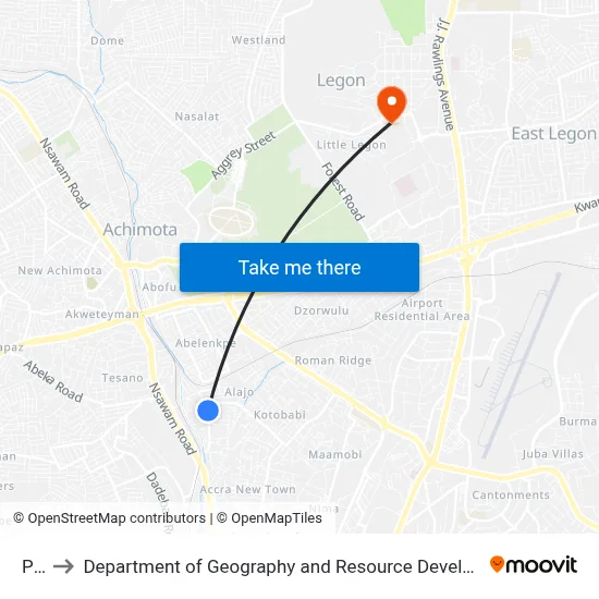 Pele to Department of Geography and Resource Development, University of Ghana map