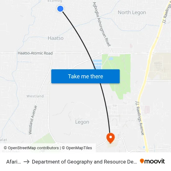 Afari Gyan to Department of Geography and Resource Development, University of Ghana map