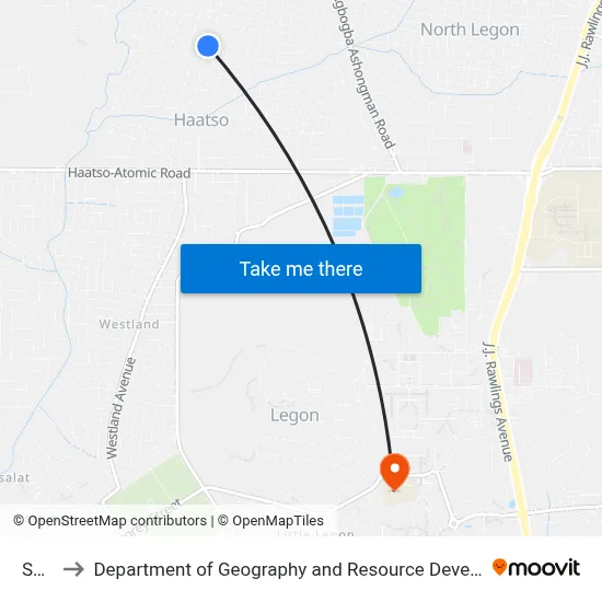 Sam J to Department of Geography and Resource Development, University of Ghana map