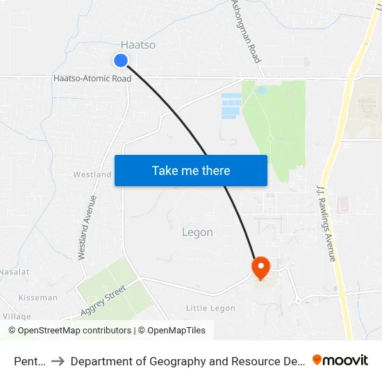 Pentecost to Department of Geography and Resource Development, University of Ghana map