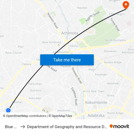 Blue Lagoon to Department of Geography and Resource Development, University of Ghana map