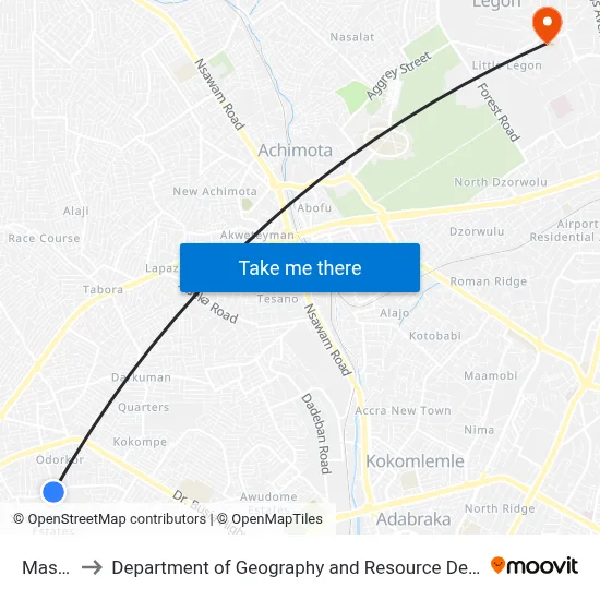Masalachi to Department of Geography and Resource Development, University of Ghana map