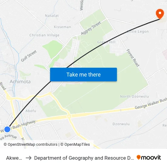 Akweteyman to Department of Geography and Resource Development, University of Ghana map