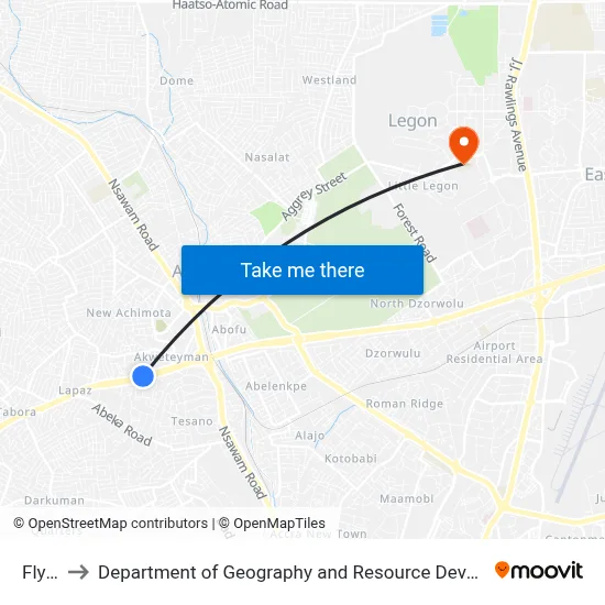Fly Top to Department of Geography and Resource Development, University of Ghana map
