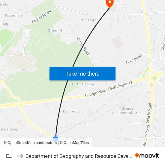 Ebony to Department of Geography and Resource Development, University of Ghana map