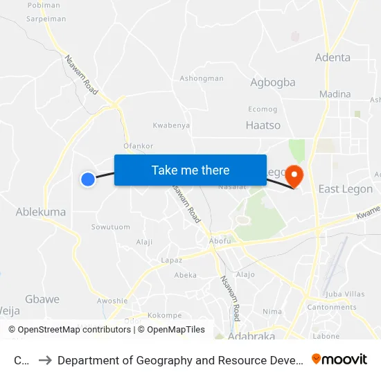Curve to Department of Geography and Resource Development, University of Ghana map