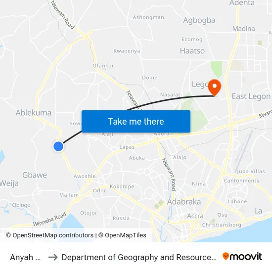 Anyah Last Stop to Department of Geography and Resource Development, University of Ghana map
