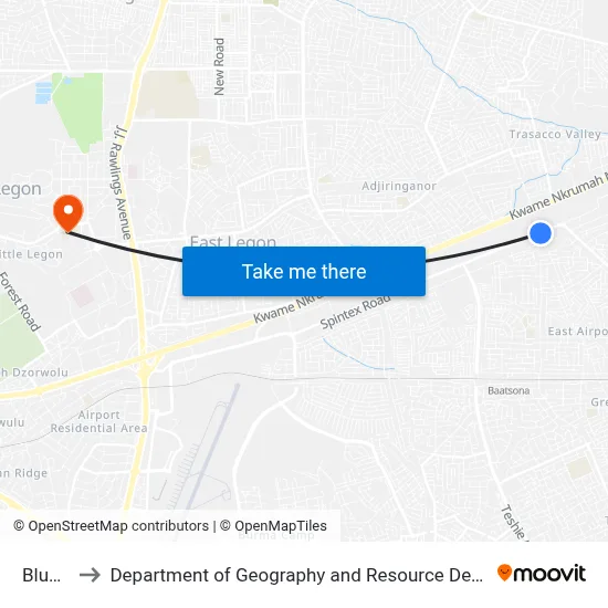 Blue Gate to Department of Geography and Resource Development, University of Ghana map