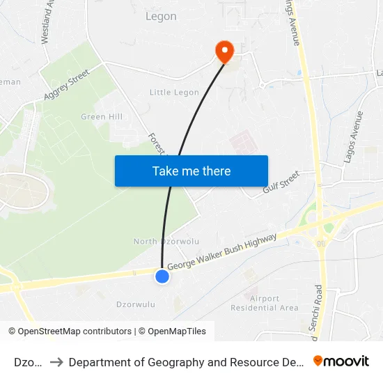 Dzorwolu to Department of Geography and Resource Development, University of Ghana map