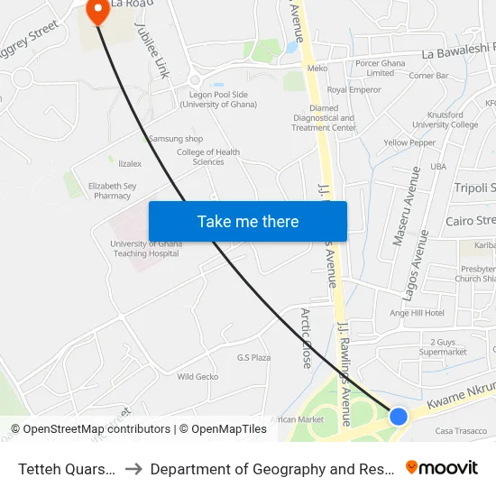 Tetteh Quarshie / Roundabout to Department of Geography and Resource Development, University of Ghana map