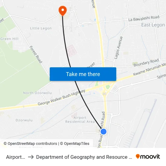 Airport Second to Department of Geography and Resource Development, University of Ghana map