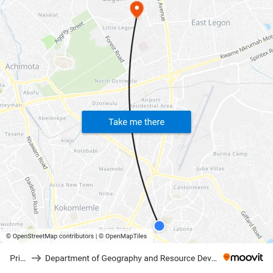 Prisons to Department of Geography and Resource Development, University of Ghana map