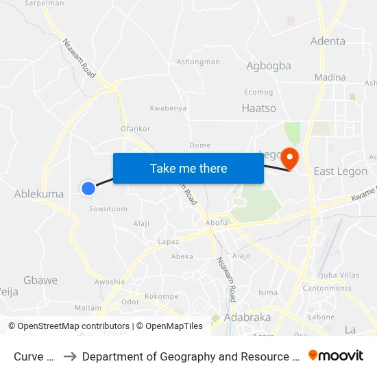 Curve Omanjor to Department of Geography and Resource Development, University of Ghana map